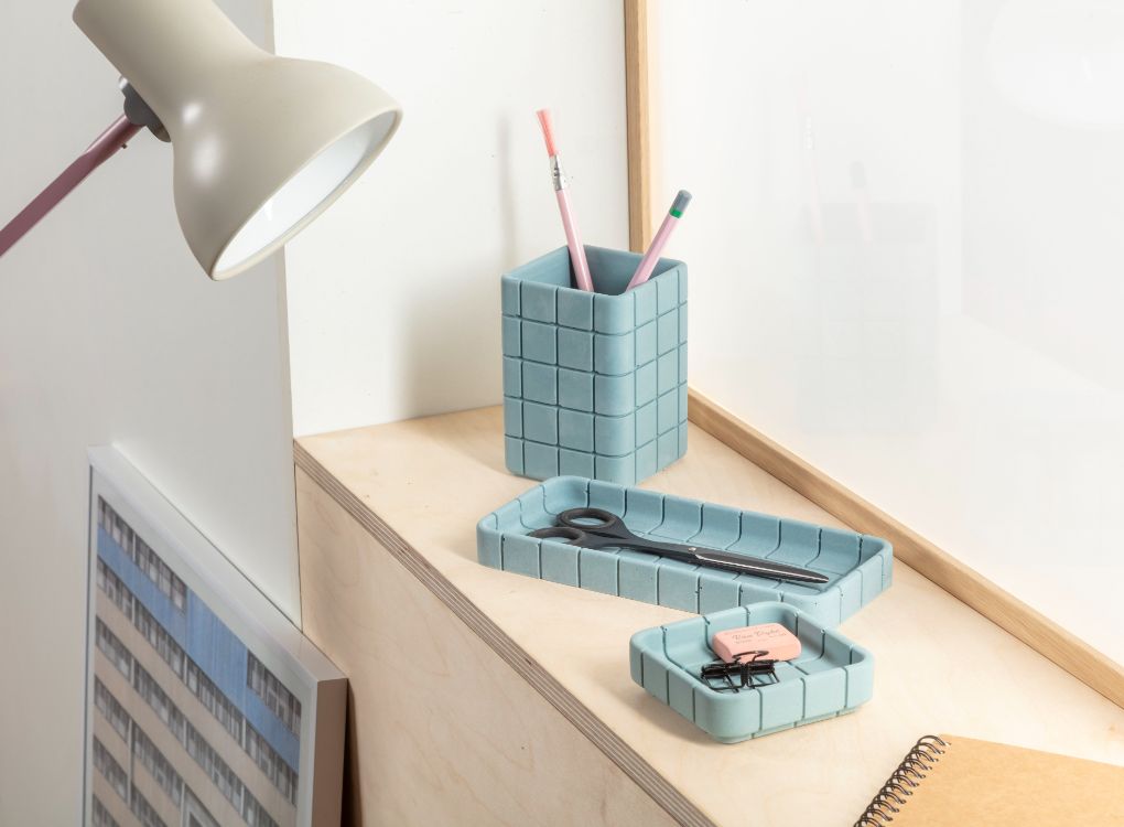 Tile style jesmonite desk tidy by Block Design