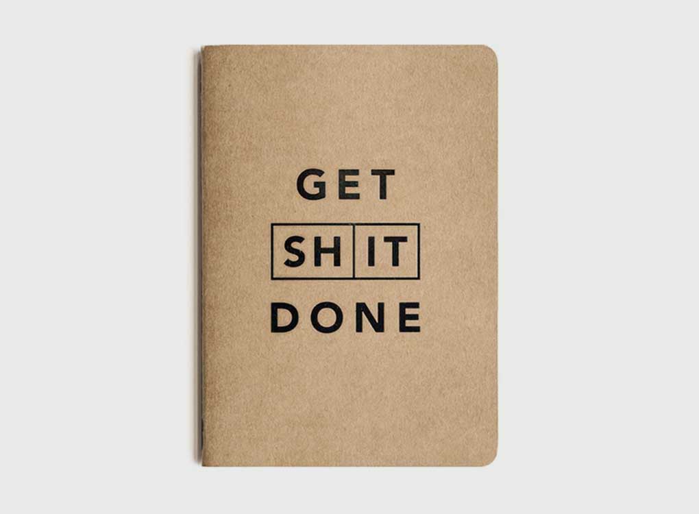 Stationery - 'GET SHIT DONE' NOTEBOOK / TO-DO-LIST (A6) in red and white with a bold motivational quote on the front to increase your productivity