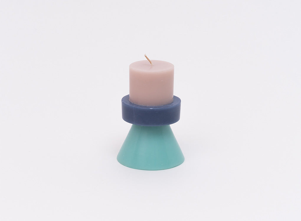 Mini bright coloured candle in lime green coral and yellow by yod and co