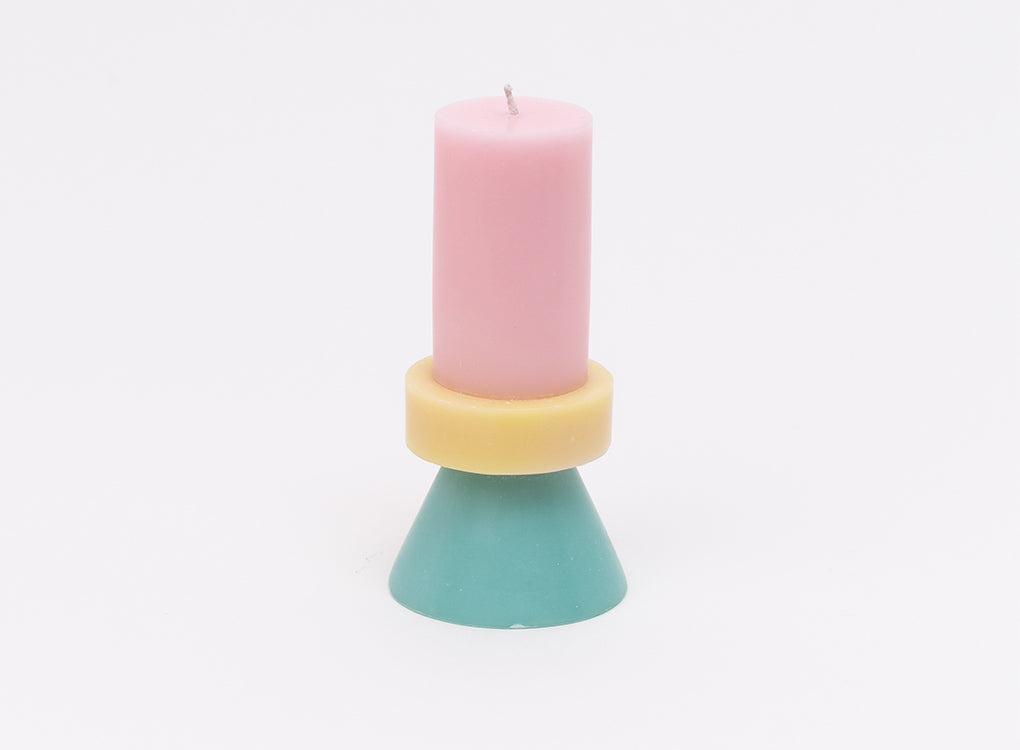 Yod & Co tall stack handmade candle in banana yellow, navy blue and chocolate brown
