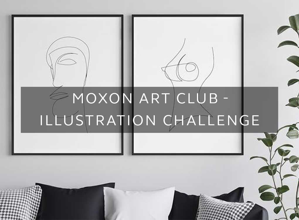 Single Line Sketch Drawing Contemporary Framed Art Prints on a White Wall With a Plant