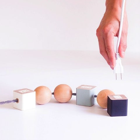 Designer extension power cord with wooden shapes at MOXON