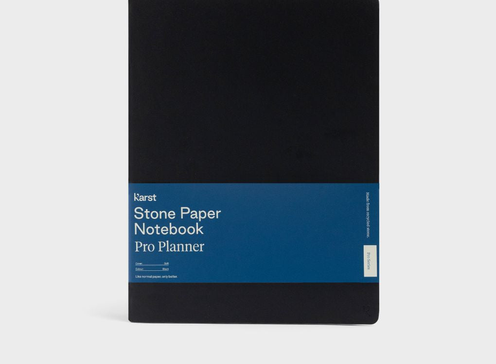 Karst Stone Paper B5 Pro Planner black softcover with blue band packaging and minimalist design