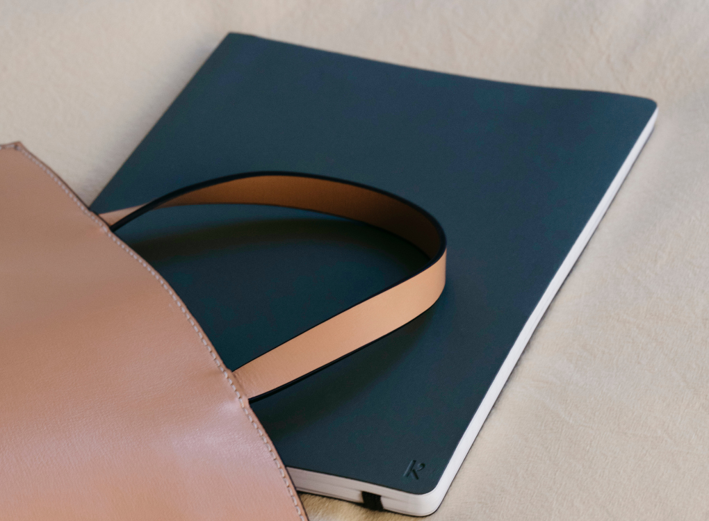 Karst notebook in navy with a vegan leather soft cover.