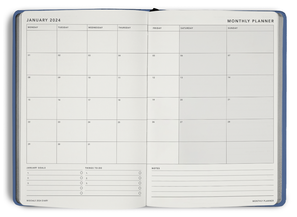 MiGoals 2026 A5 Weekly Spread Diary – From Little Things, Lilac cover with abstract design.