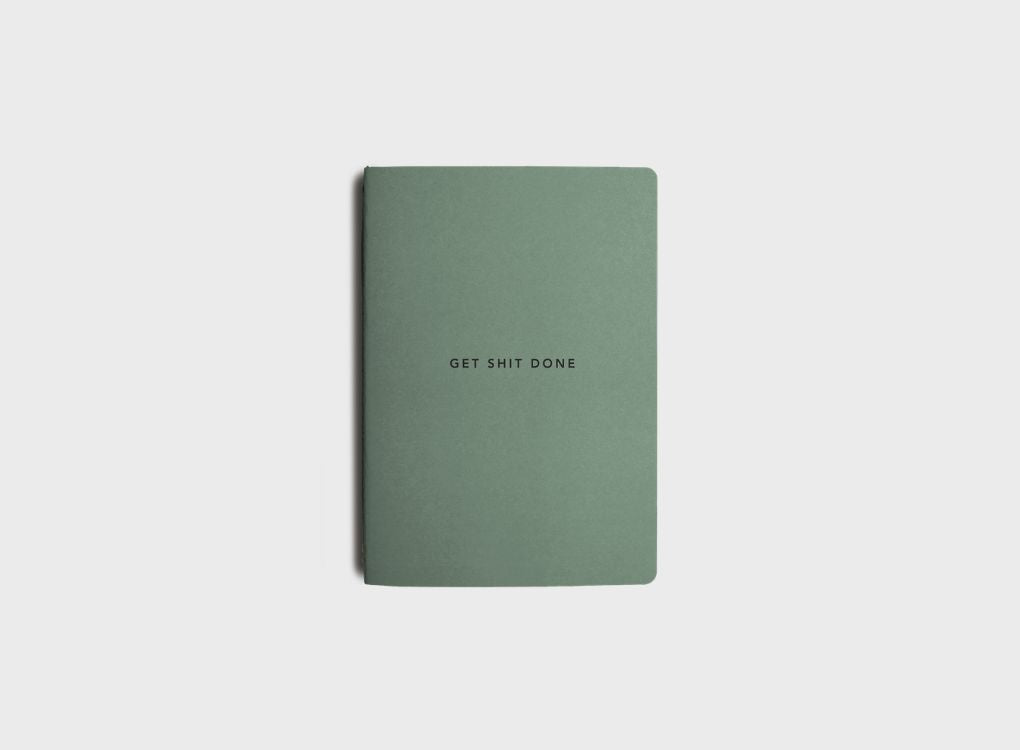 migoals get shit done to do list and notebook in Sea Green, with a subtle motivational quote on the front, designed to increase productivity and inspire ideas.