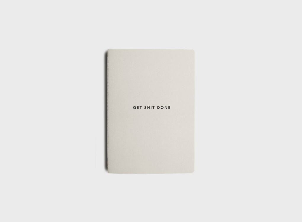 migoals get shit done to do list and notebook in Vanilla Bean, with a subtle motivational quote on the front, designed to increase productivity and inspire ideas.