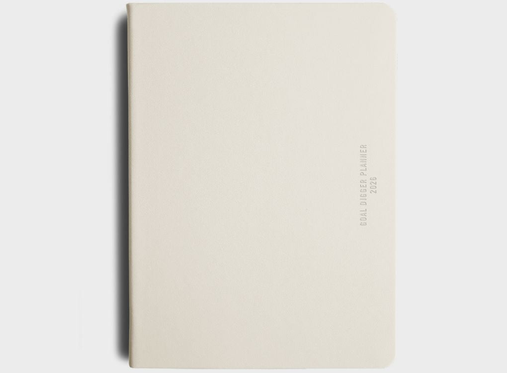 MiGoals 2026 Classic Diary in minimalist Vanilla Bean with “Goal Digger Planner 2026” embossed vertically on the right-hand side