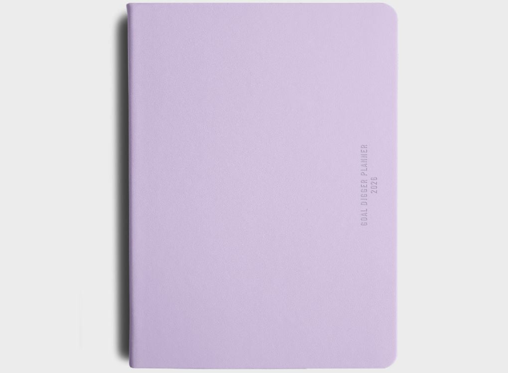 MiGoals 2026 Classic Diary in Lilac with “Goal Digger Planner 2026” embossed vertically on the right-hand side.