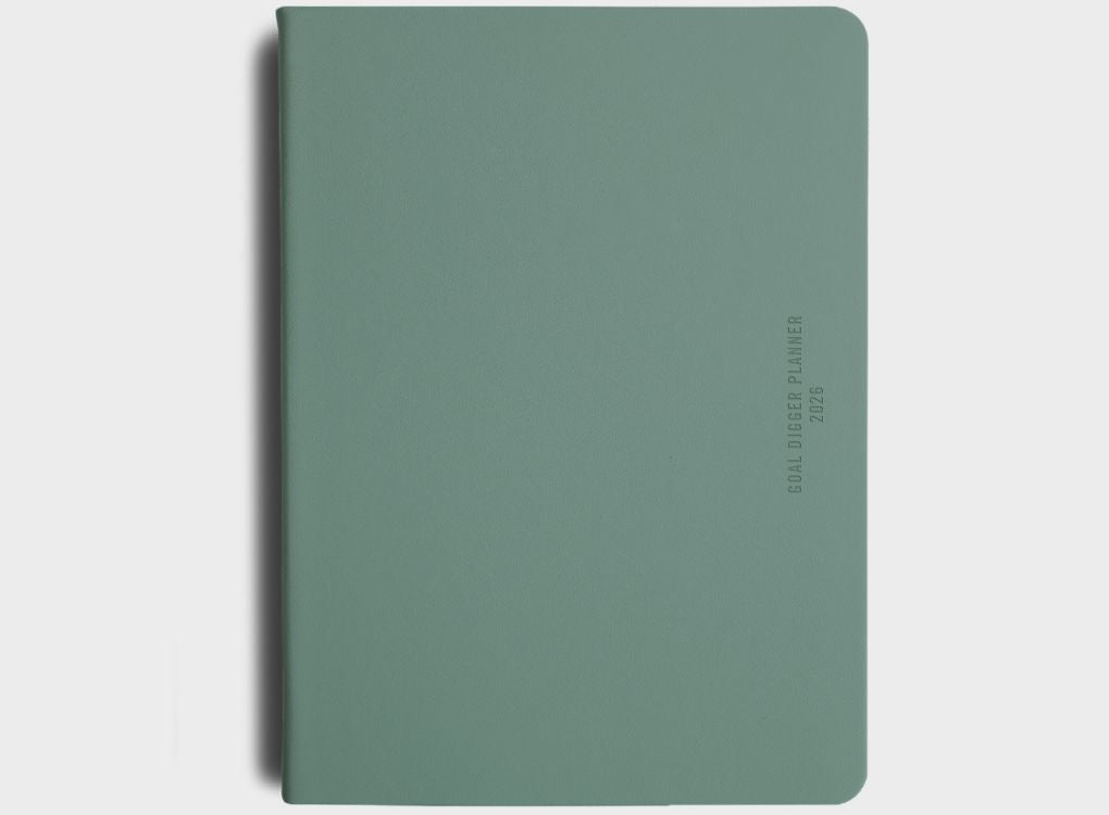 MiGoals 2026 Classic Diary in sea green with “Goal Digger Planner 2026” embossed vertically on the right-hand side.