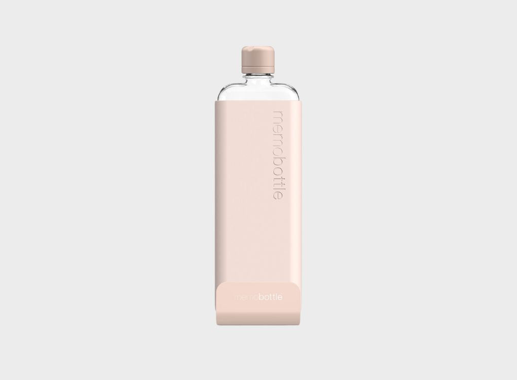 Pink slim flat water bottle holds 450ml of water
