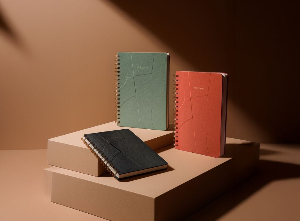 Range of MOXON form notebooks - B5 notebooks in Orange, Mint Green and Navy