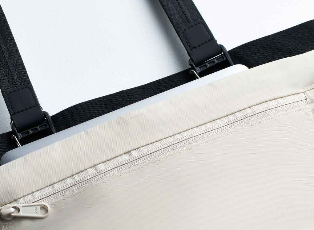 Laptop in A3 Paperbark Tote Bag being displayed.