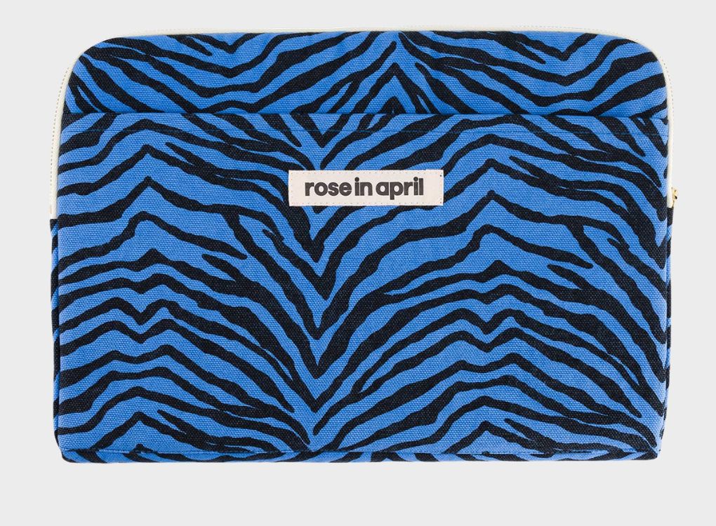 Greek Blue Tiger Print Laptop Sleeve – Bold and protective sleeve for 13&quot; and 14&quot; laptops, featuring a striking blue tiger print design.