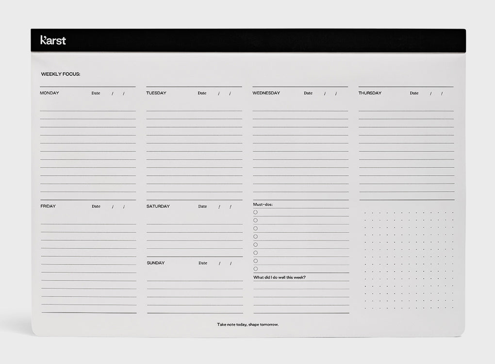 karst weekly planner with space for 7 days of the week