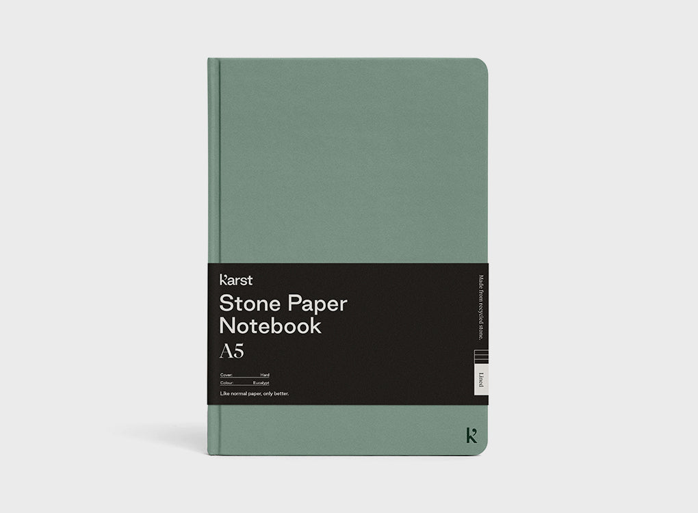 Karst hardcover notebook in A5 with eco friendly stone paper in eucalyptus green