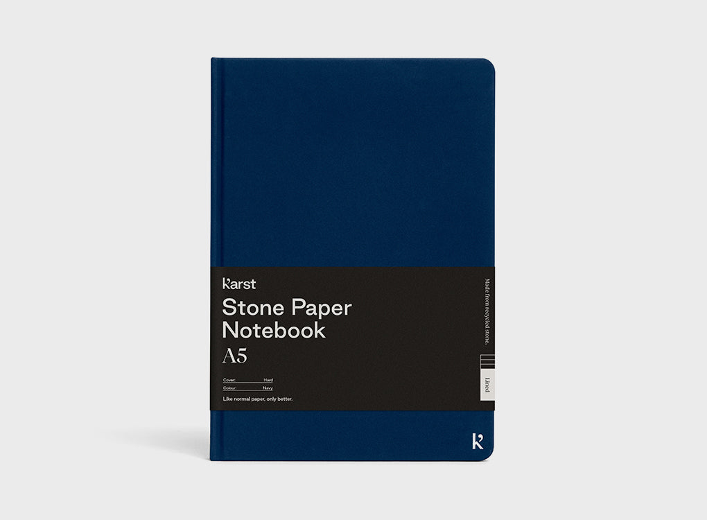 Karst hardcover notebook in A5 with eco friendly stone paper in navy