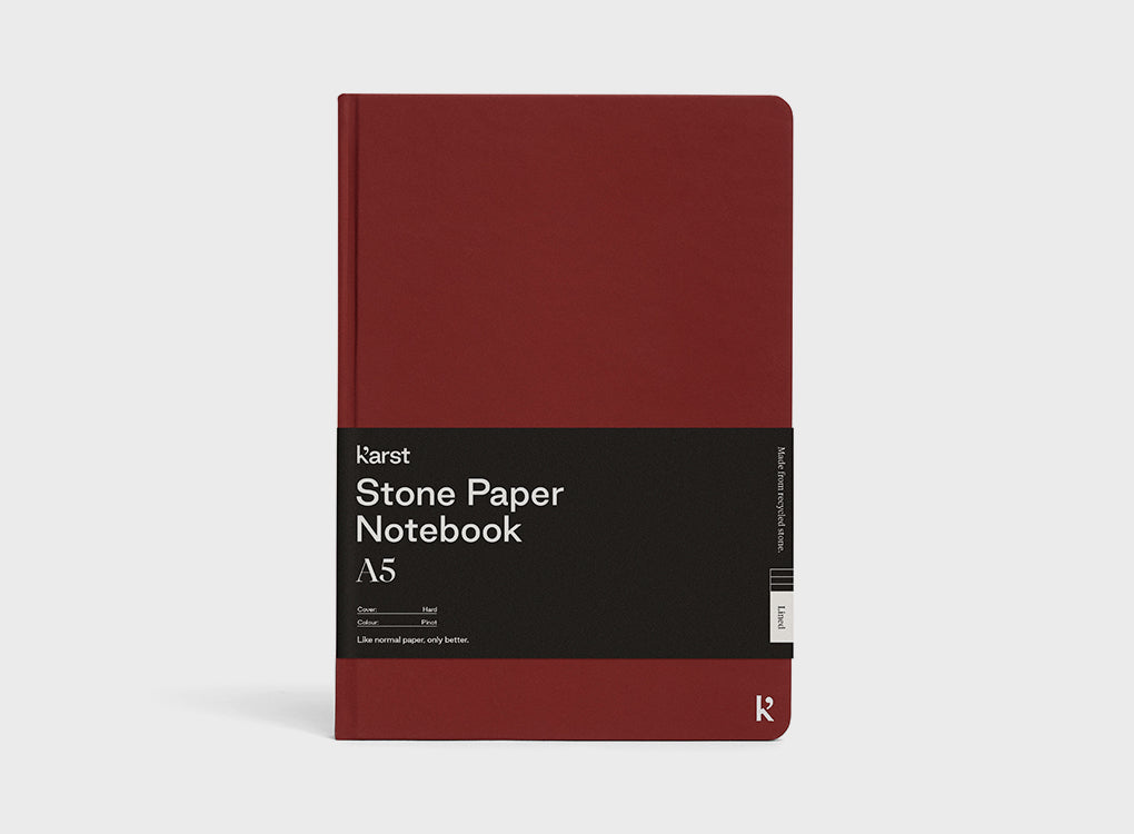 Karst hardcover notebook in A5 with eco friendly stone paper in pinot burgundy red