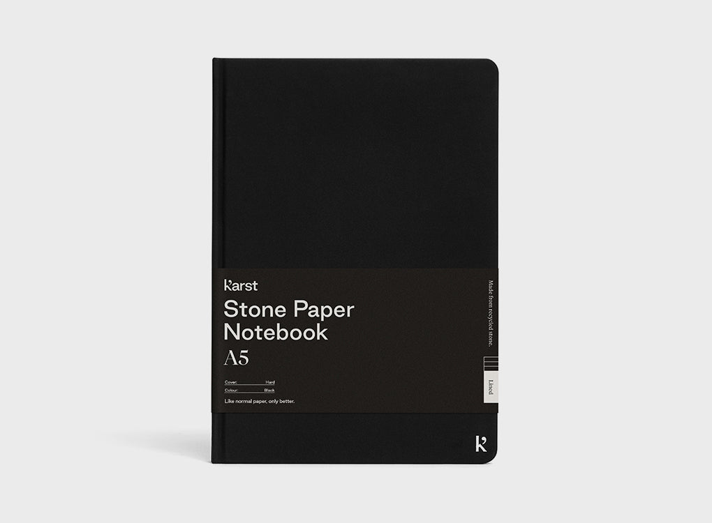 Karst hardcover notebook in A5 with eco friendly stone paper in black