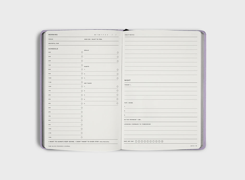 The layout of the daily planner and progress journal by migoals