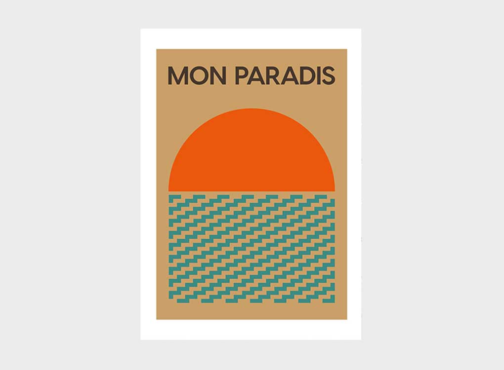 MON PARADIS A3 ART PRINT WITH A SUN SETTING OVER THE SEA
