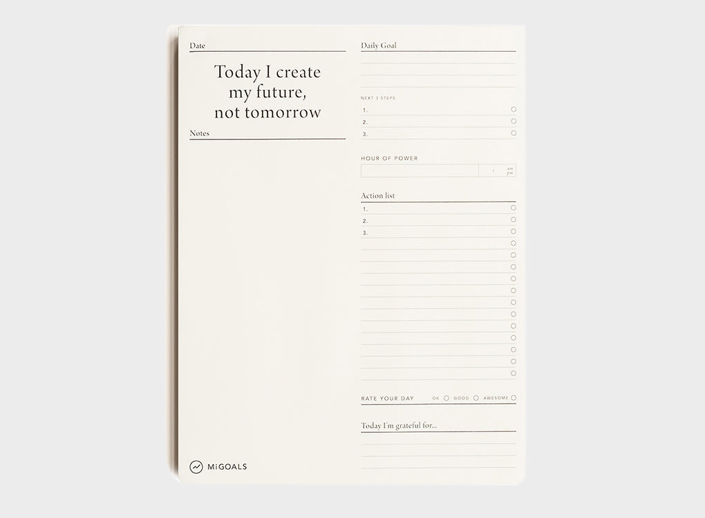 The Daily Productivity Pad by MiGoals, with space for notes, a to do list, and an inspirational quote