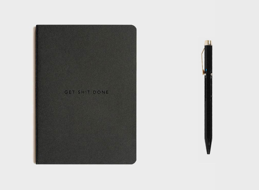 migoals dot grid a6 pocket sized versatile notebook in black with one hightide penco 4 colour ballpoint pen