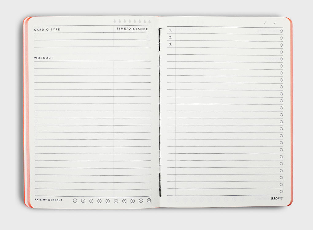 Get Shit Done Fit notebook workout table for recording, rating and detailing workouts.