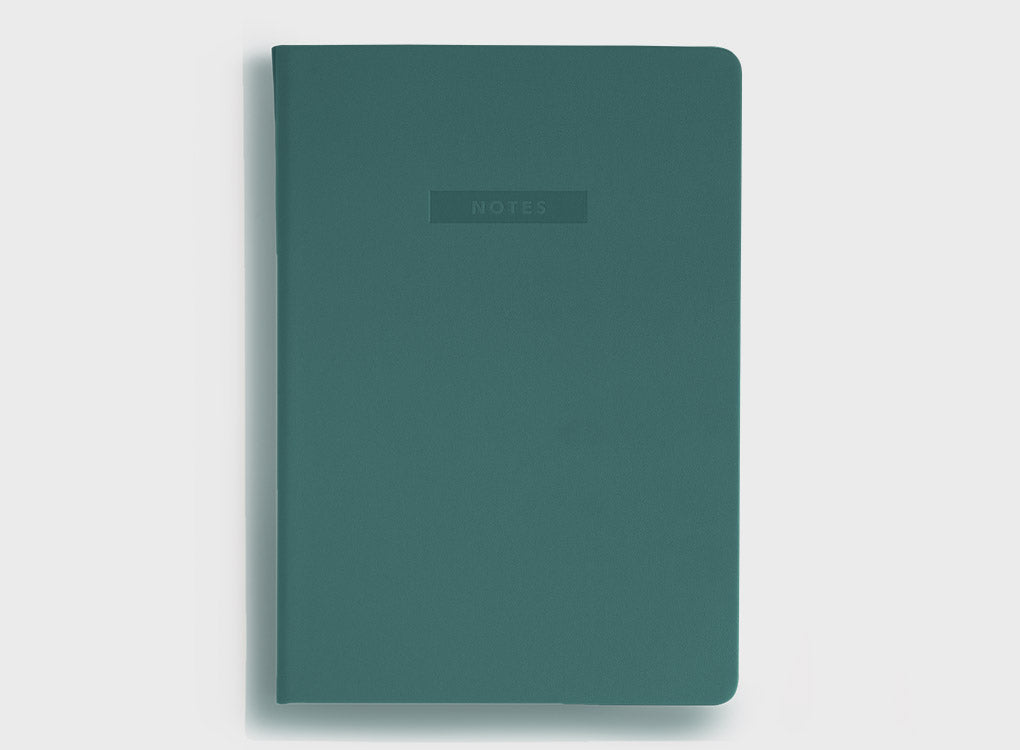MiGoals notes journal front cover in teal green, designed to increase organisation and productivity