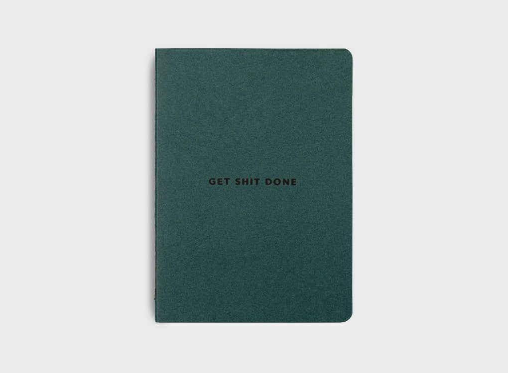 migoals get shit done to do list and notebook in teal, with a subtle motivational quote on the front, designed to increase productivity and inspire ideas.