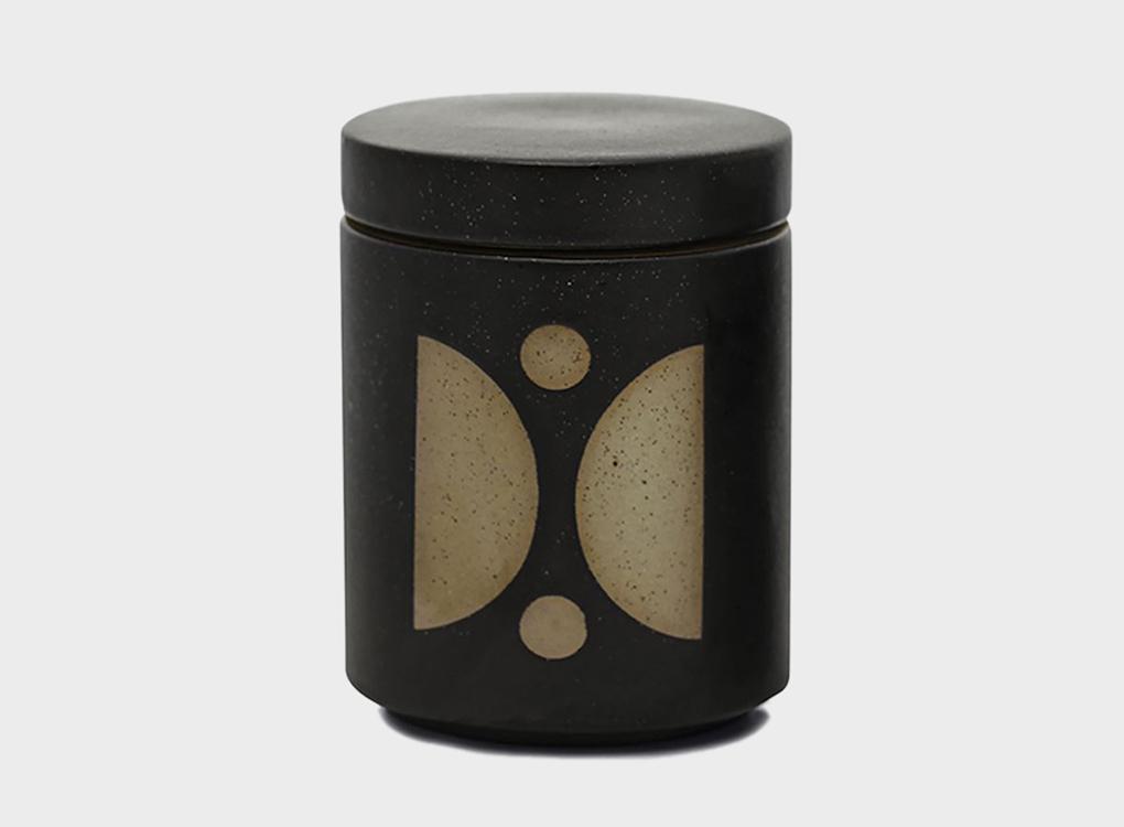 paddywax form candle in palo santo suede, with a ceramic reusable pot that becomes a planter