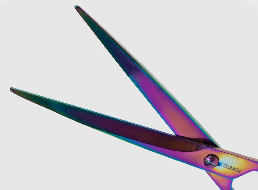 Poketo iridescent acrylic scissors in rainbow colours.