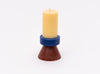 Yod &amp; Co tall stack handmade candle in banana yellow, navy blue and chocolate brown