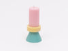 tall stack candle by yod and co in floss pink, pale yellow and mint green